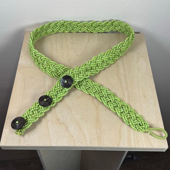 Women’s Beaded Belt Vintage Handmade Green Bohemian Lagenlook Art to Wear 36-38” - Picture 3 of 7